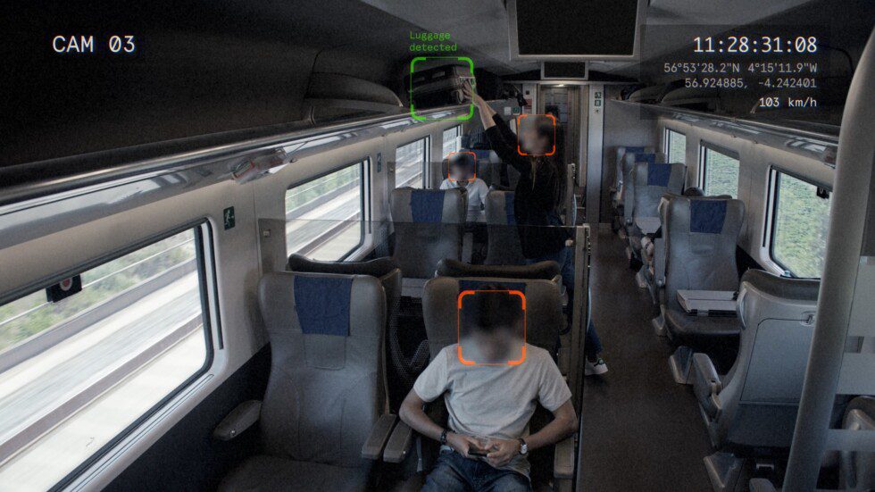 Onboard video surveillance cameras detect passengers as they move through the train