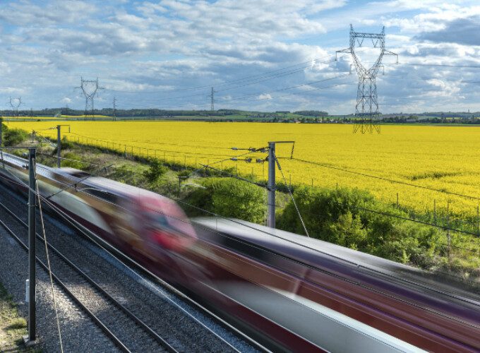 A high-speed train travelling through Europe
