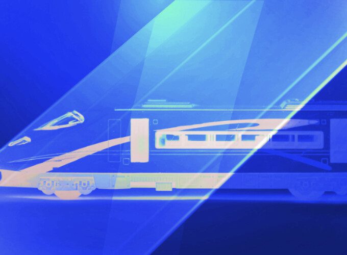 A blue schematic of a train
