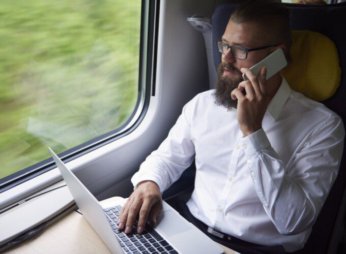 Businessman while journey by train