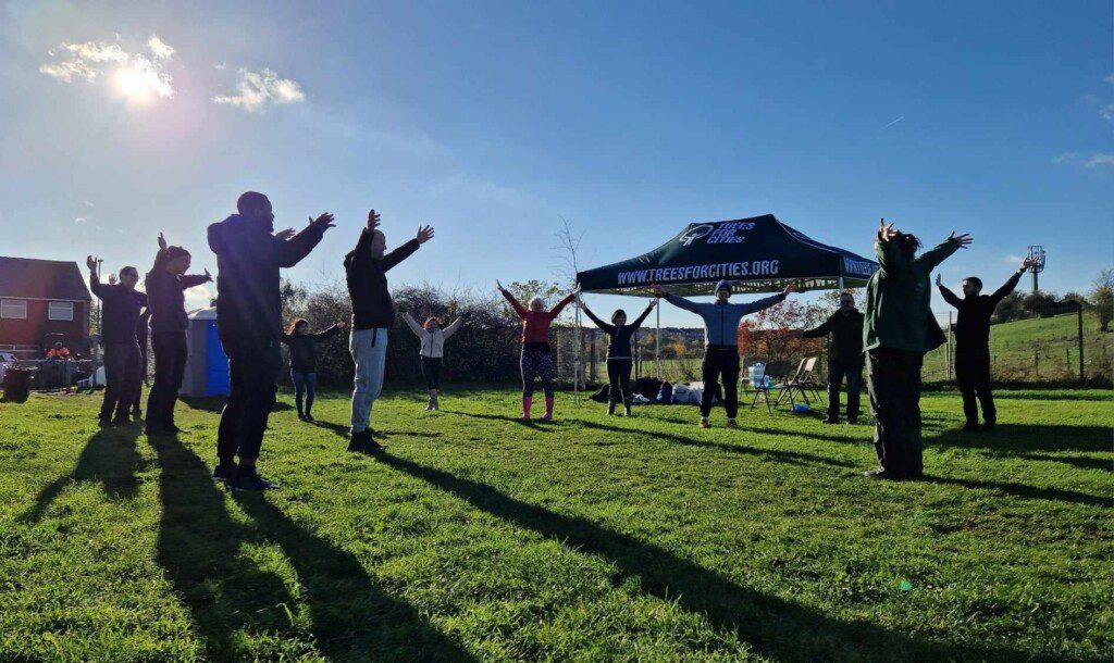 The Icomera team doing "tree yoga"