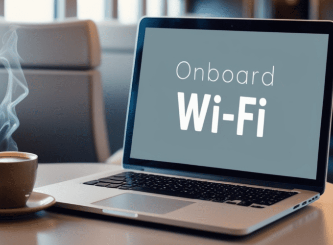 A modern train interior with laptop connected to onboard Wi-Fi, representing the Icomera's pioneering role in transport innovation since 2003.